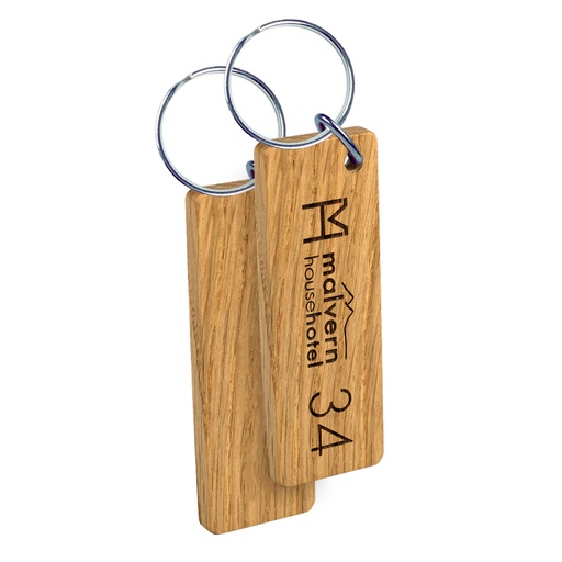 [WDKL1-2-OAK] Large Oak Keyring Double Sided Engraved 100mm x 35mm Oblong