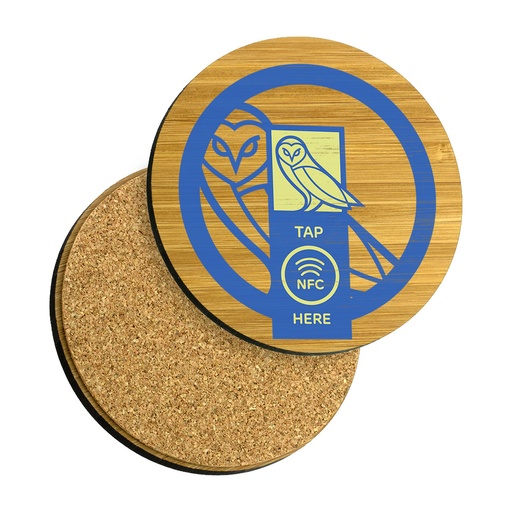 [BMB-C92R-NFC-BAMBOO] Bamboo Coaster 92mm Round with NFC Tag