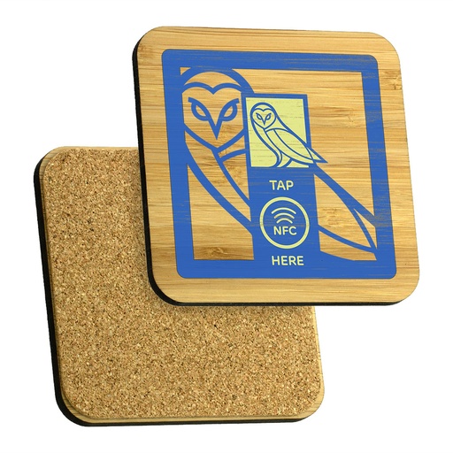 [BMB-C92S-NFC-BAMBOO] Bamboo Coaster 92mm Square with NFC Tag