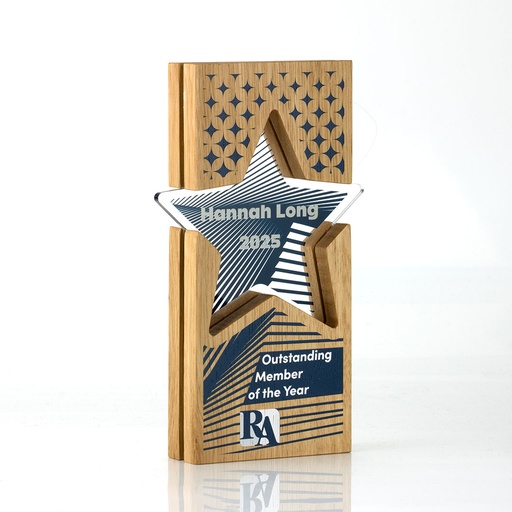 [ALA-IS-OAK] Oak Layered Acrylic Inset Star Award