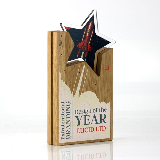 [ALA-HST-OAK] Oak Layered Acrylic Hovering Star Award