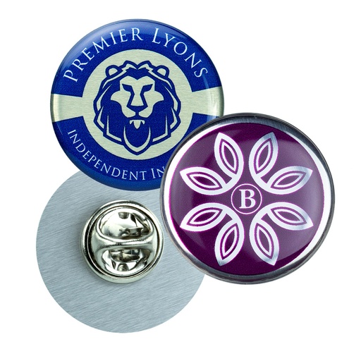 Aluminium Domed Clutch Pin Badge Upto 25x25mm