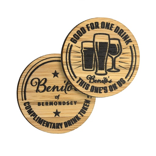 [BME-T35-1] Bamboo Engraved Single Sided Token Up to 35x35mm