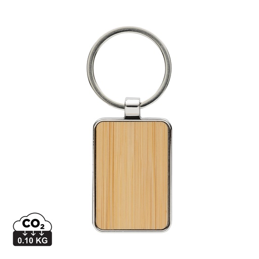 [P191.6809] RCS recycled zinc alloy rectangle keychain with bamboo