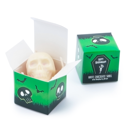 [106806] Halloween - Eco Mini Cube Box - White Chocolate Skulls - x1